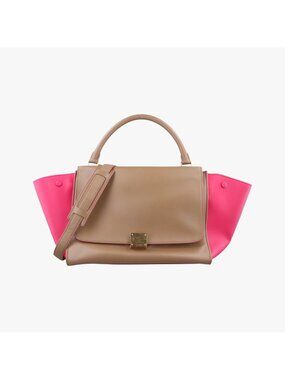 Celine Trapeze Small Beige Rose Leather Handbag
